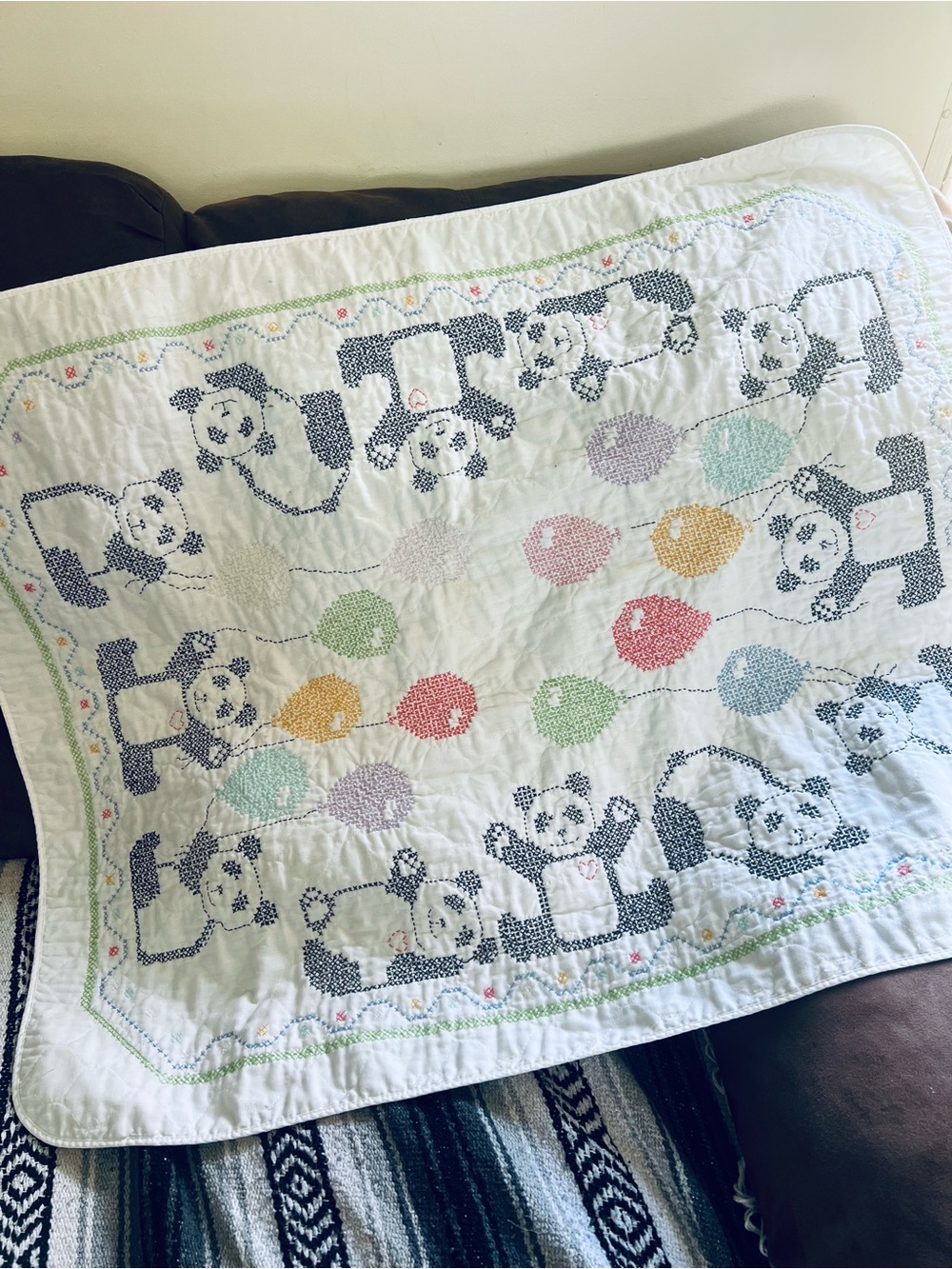 Vintage Cross Stitch Bear Blanket Quilt Cottagecore